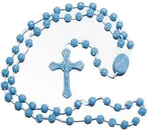 Blue Plastic Rosary Beads Powerfulhand.com