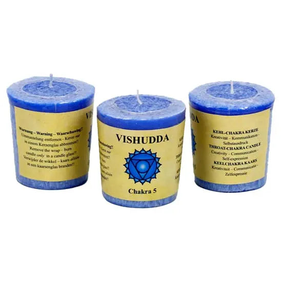 Chakra 5 Votive Candle Powerfulhand.com