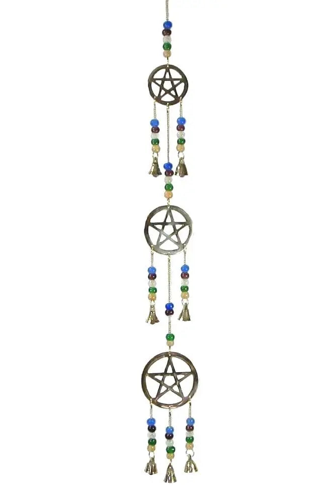 Triple Pentacle Brass Wind Chime for Protection & Spiritual Decor