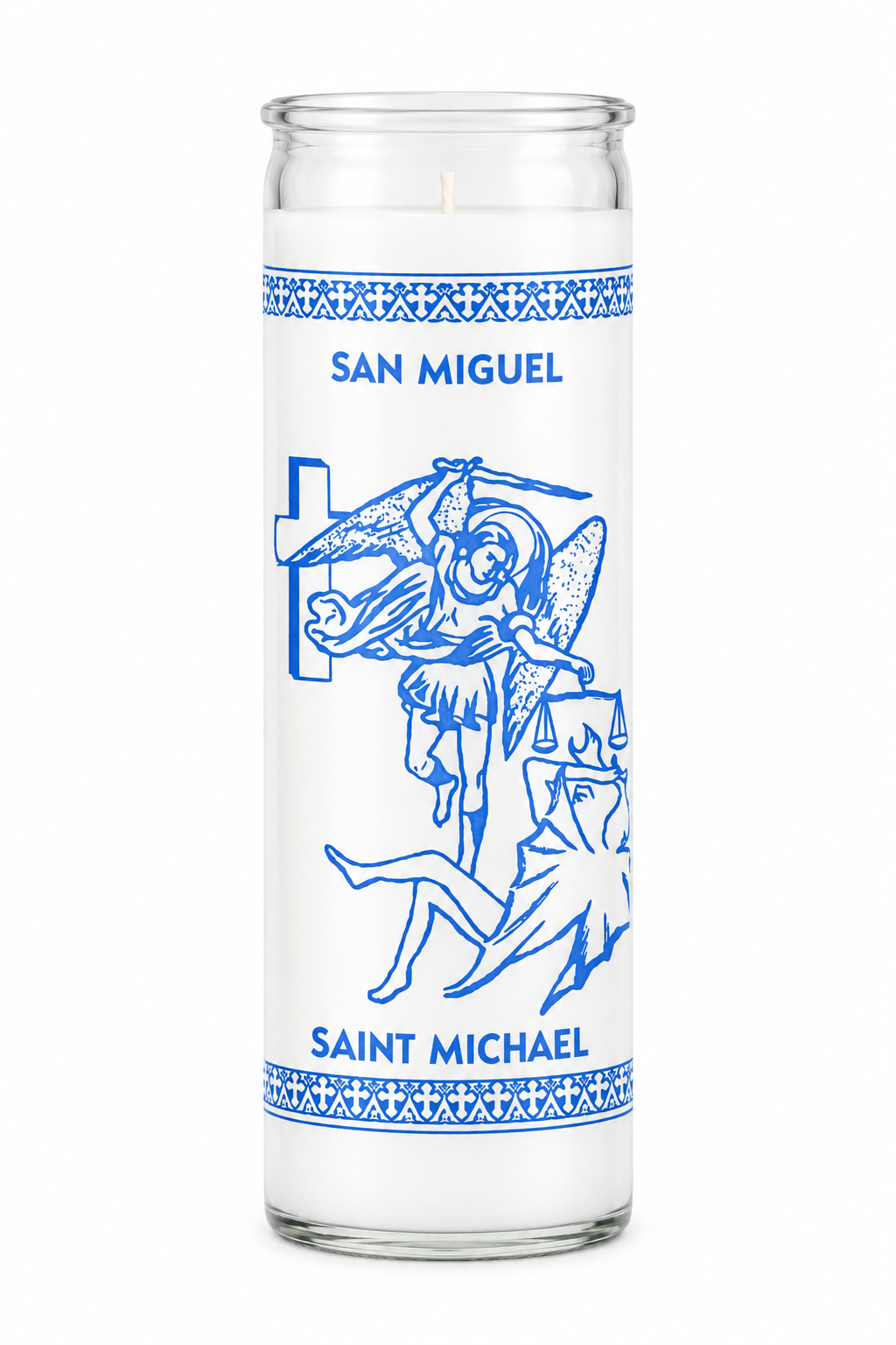 Saint Michael Candle — White (Printed) — white studio background