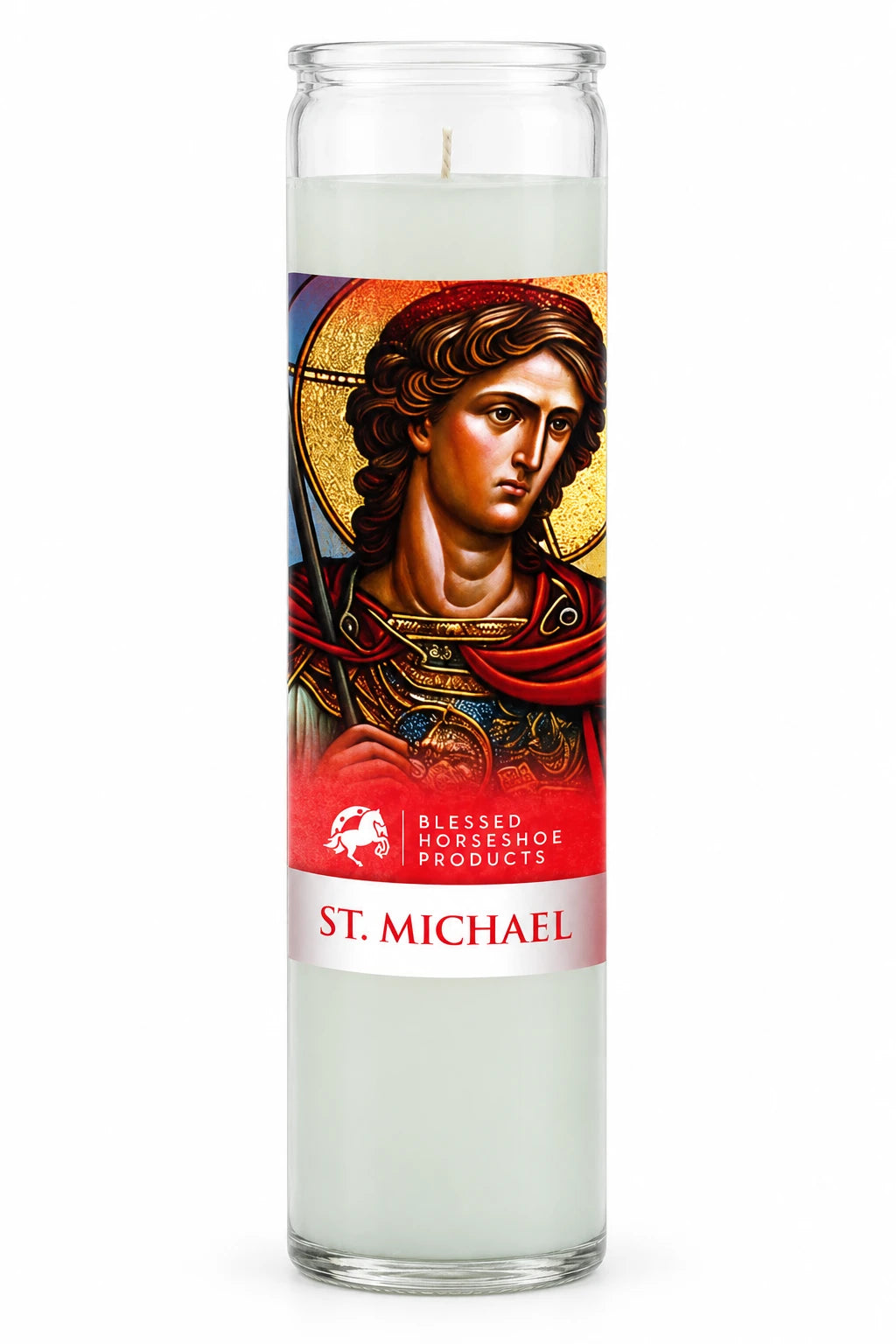 Saint Michael Candle — White (Picture) — white studio background