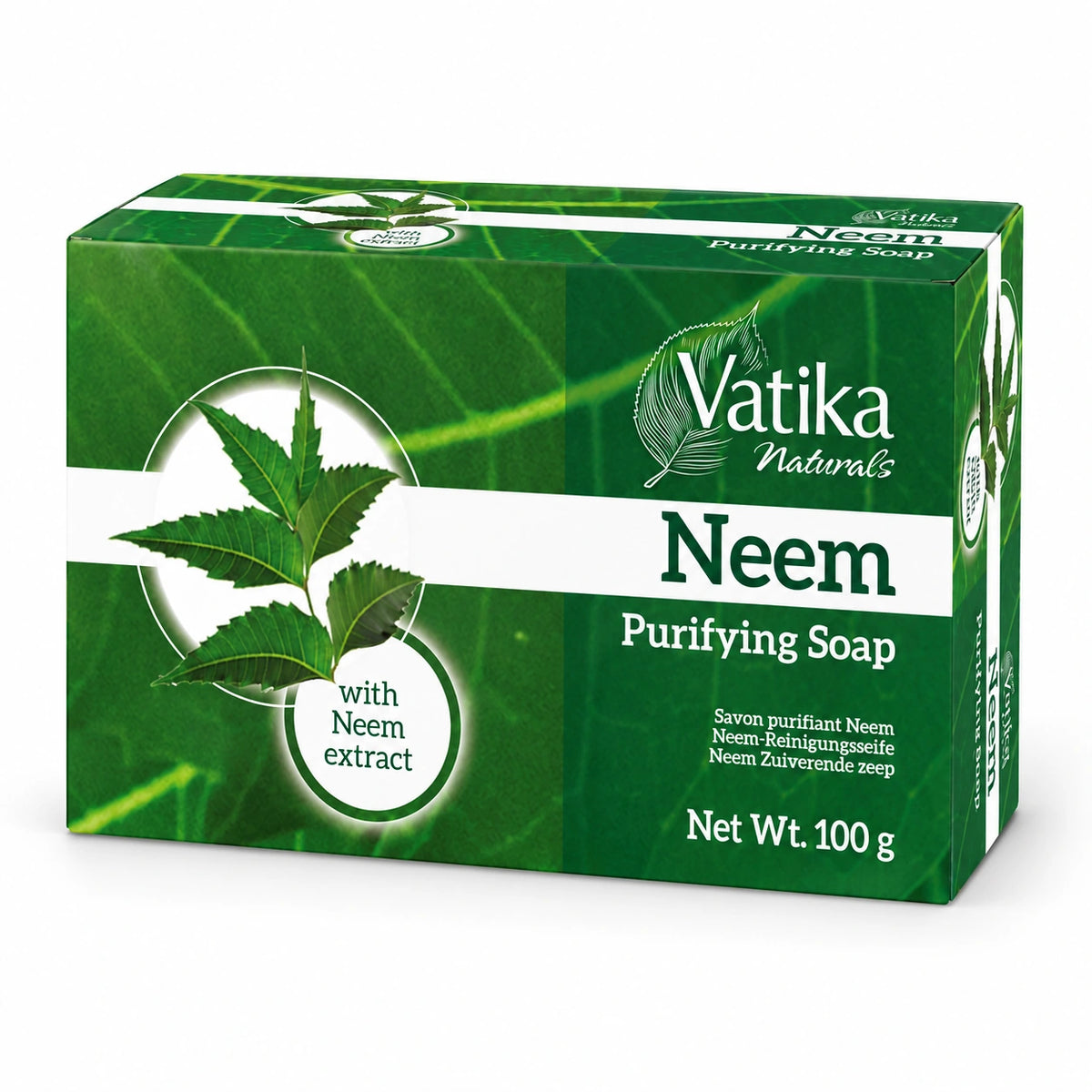 Vatika Naturals Neem Soap 100g carton on a white background