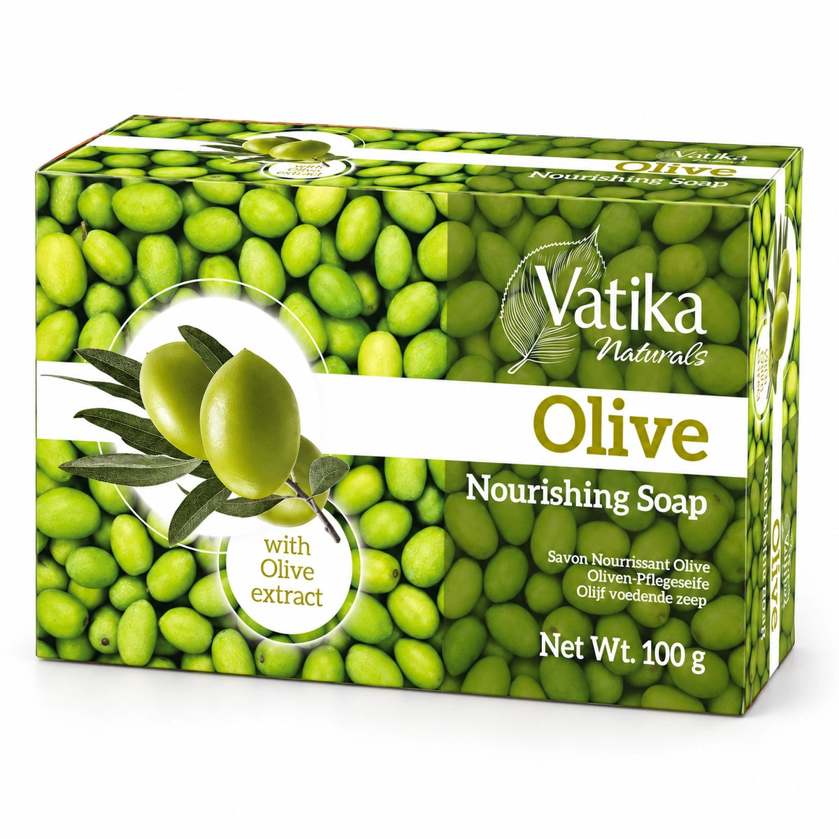 Vatika Naturals Olive Soap 100g carton on a white background