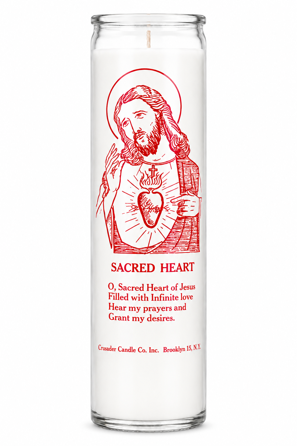 Sacred Heart Of Jesus Crusader Candle — White — white studio background