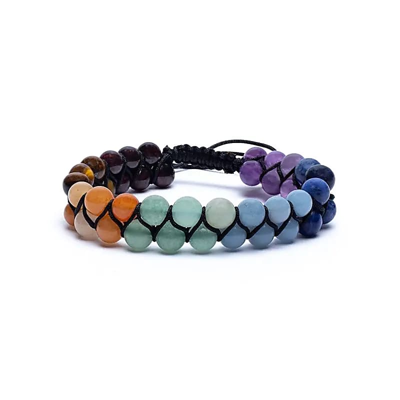 Chakra Healing Bracelet – Double Row Adjustable Gemstones (6mm)