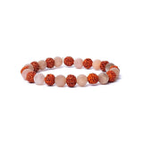 Rudraksha & Peach Moonstone Bracelet – Elastic Healing Beads (AA Quality, 8mm)