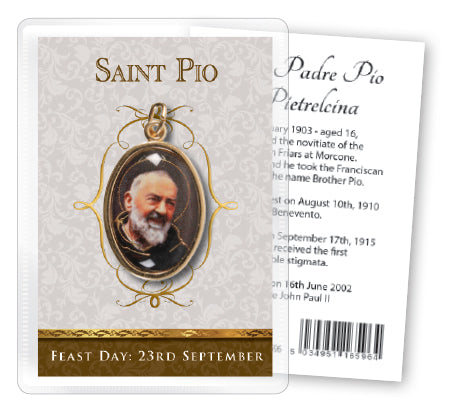 Saint Pio Leaflet with Gilt Medal (Gold Foil)