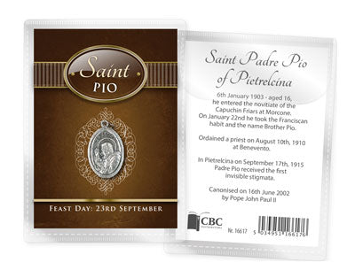 Saint Pio Leaflet with Oxidised Medal