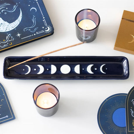 Blue Moon Phase Ceramic Incense Ash Catcher