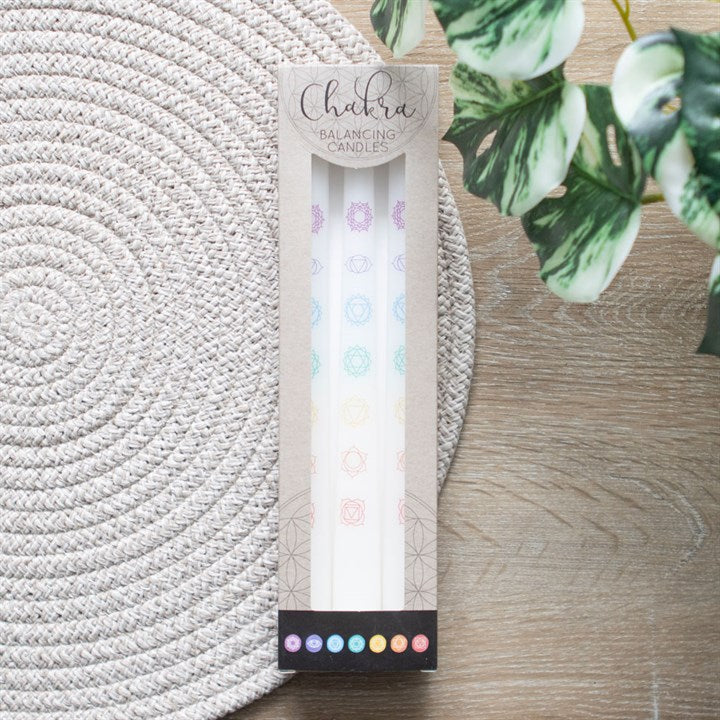 White Chakra Balancing Taper Dinner Candles – Set of 3