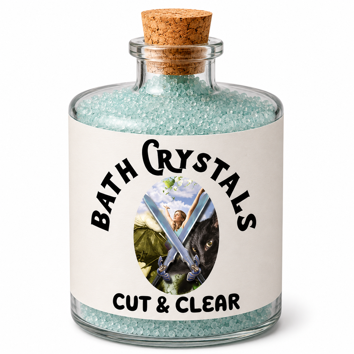 Cristaux de sel de bain coupés et transparents