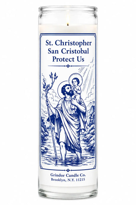 Saint Christopher Crusader Candle Powerfulhand.com