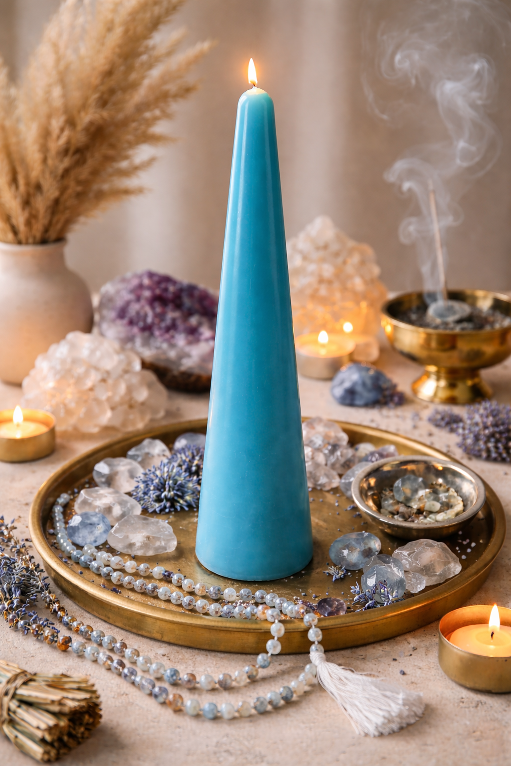 Dark Blue Tall Cone Candle for Home Decor & Dining Tables