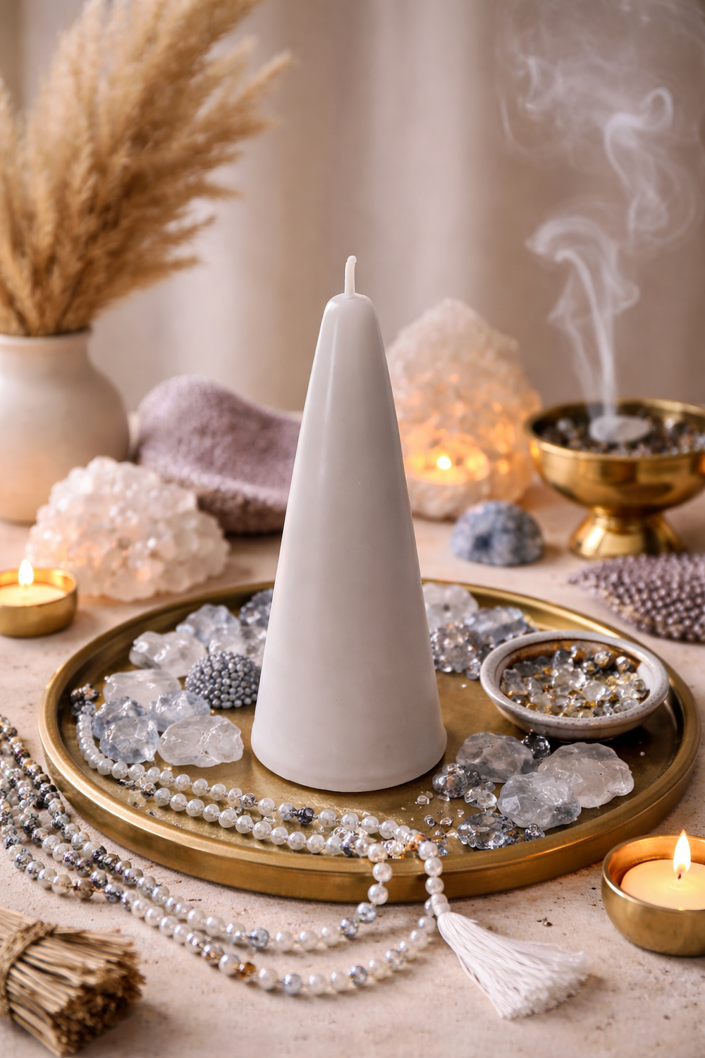 Light Grey Small Cone Candle for Home Decor & Dining Tables
