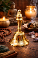 7 Inch Brass Hand Bell for Rituals, Meditation & Altar Use