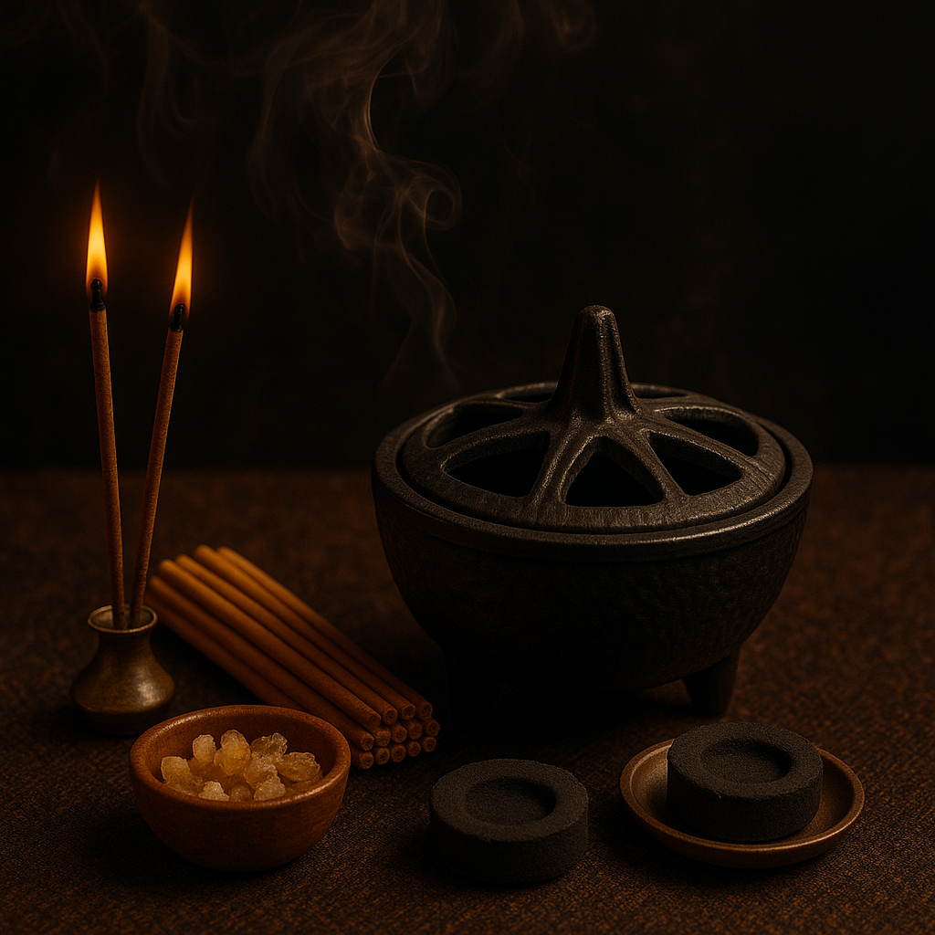 Brûle-encens en fonte noire