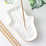 White Hamsa Hand Ceramic Incense Stick Holder