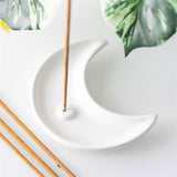 White Crescent Moon Ceramic Incense Stick Holder