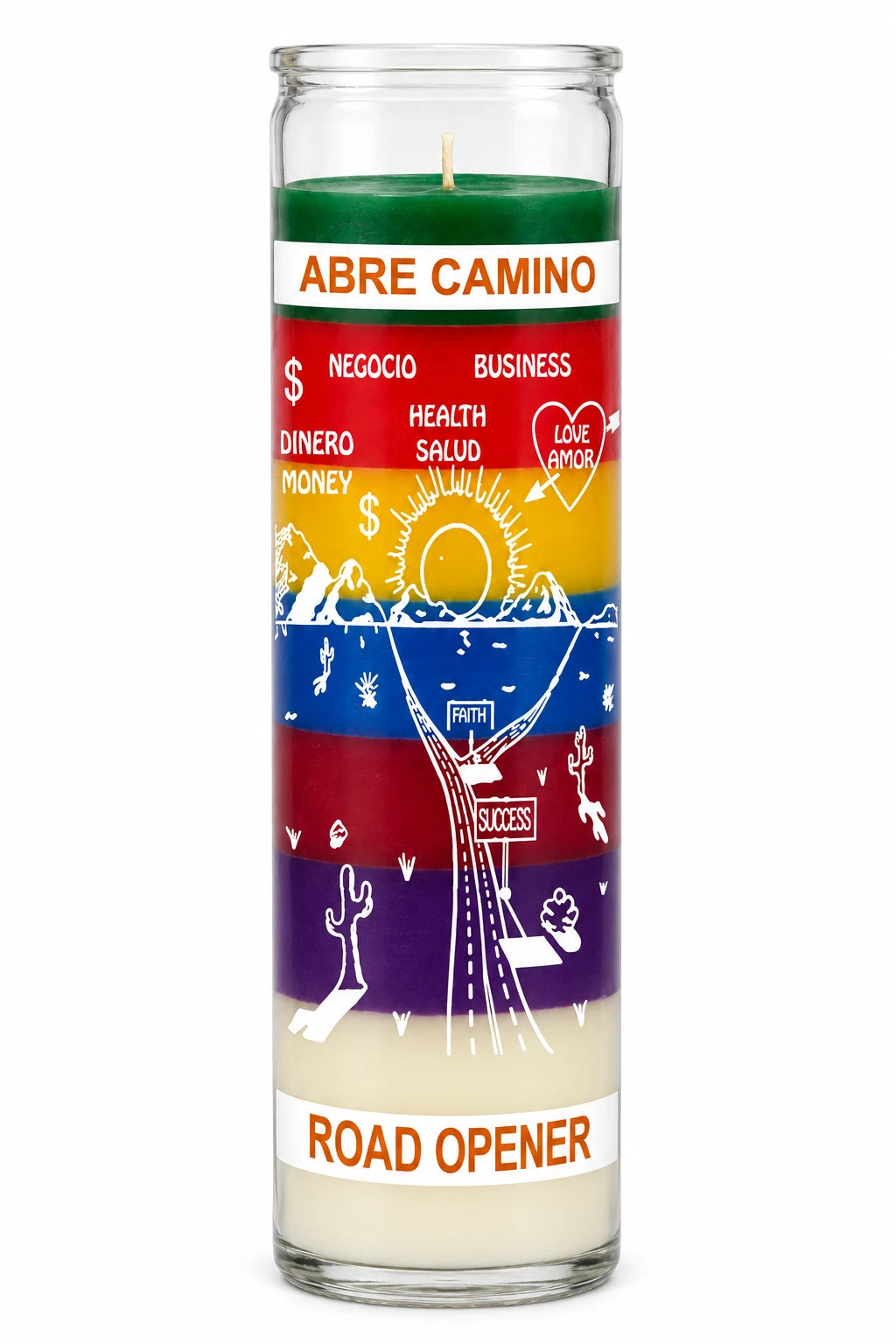 Road Opener 7-Day Glass Candle — 7 Colours — white studio background