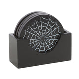 Black Spiderweb Coasters with Holder – Set of 4