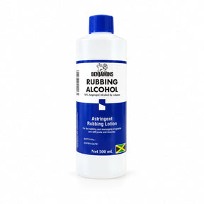 Benjamins rubbing alcohol 500ml bottle on a white background