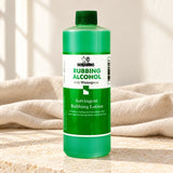 Benjamins Rubbing Alcohol with Wintergreen bottle on pale stone with neutral linen
