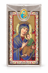 Our Lady of Perpetual Help Medal & Foil Leaflet Prayer Card on a white background