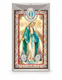 Miraculous Medal & Foil Leaflet Prayer Card on a white background