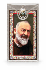 Saint Pio Medal & Foil Leaflet Prayer Card on a white background