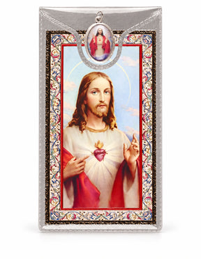 Sacred Heart of Jesus Medal & Foil Leaflet Prayer Card on a white background