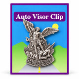 Saint Michael Pewter Car Visor Clip on a white background