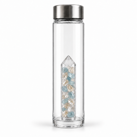 Love Divinity bottle with Angel Hair Quartz and Aquamarine