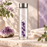 Magic Clarity crystal bottle lifestyle image with Amethyst and Rock Crystal