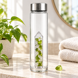 Magic Fresh crystal bottle lifestyle image with Peridot and Rock Crystal