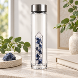 Magic Vision crystal bottle lifestyle image with Dumortierite and Rock Crystal