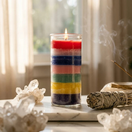 Multi-layered spiritual pillar candle — Sacred Space Altar | Generated by Modelize