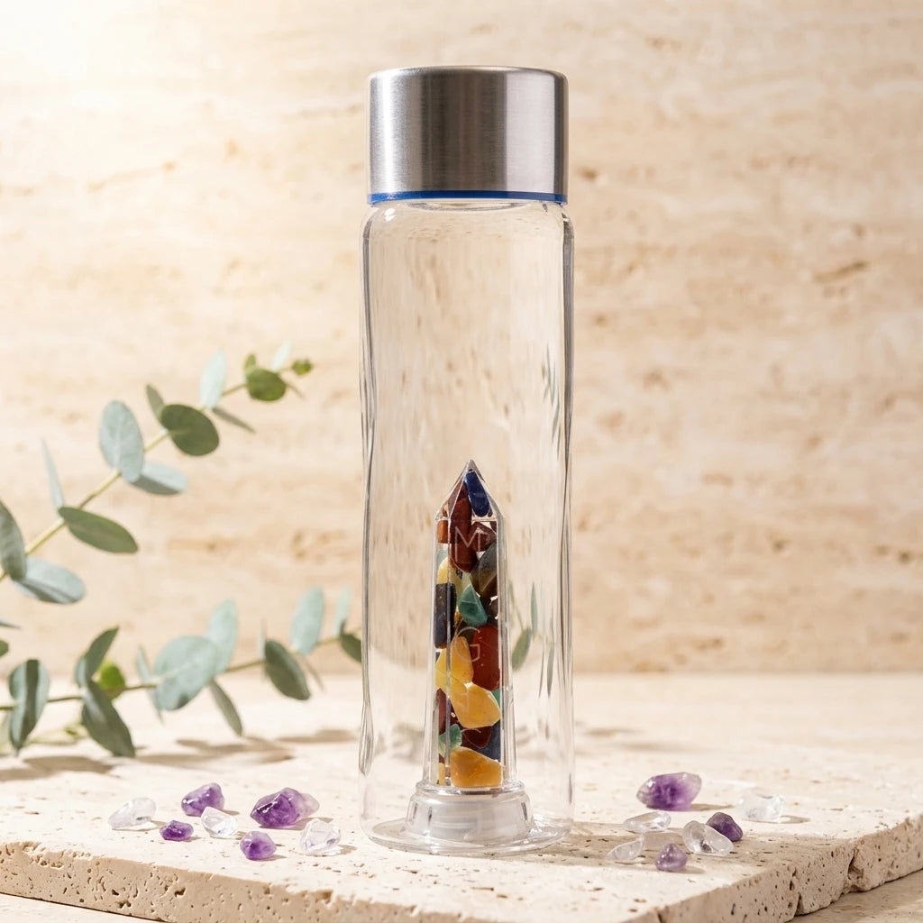 Crystal-infused glass water bottle — Wellness Lifestyle | Generated by Modelize