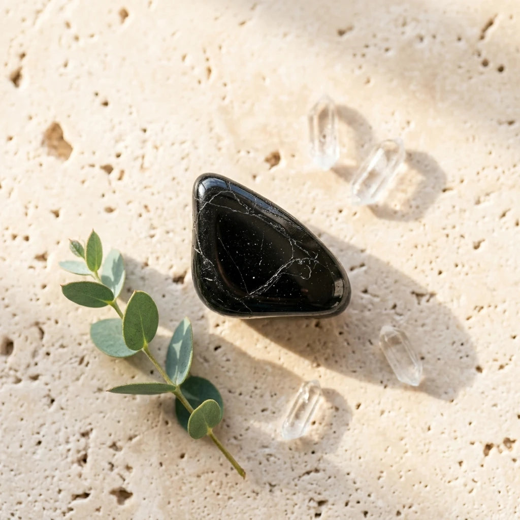 Tumbled Stone — Spiritual Wellness Flat Lay | Generated by Modelize