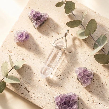 Crystal Pendant — Wellness Lifestyle Flat Lay | Generated by Modelize