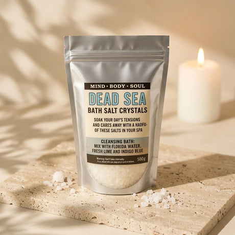 Bath salt stand-up pouch — wellness_lifestyle_scene | Generated by Modelize