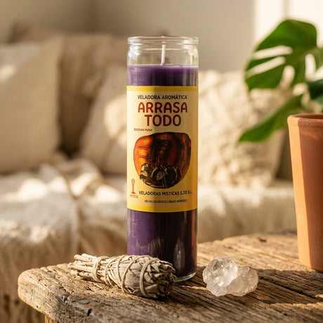 Tall glass jar candle (veladora) — Spiritual Altar Lifestyle | Generated by Modelize