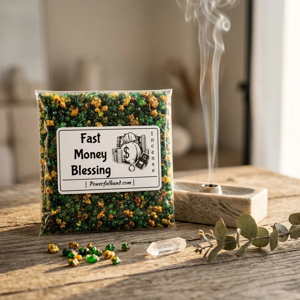Incense resin grains in packaging — Ritual Lifestyle Scene | Generated by Modelize