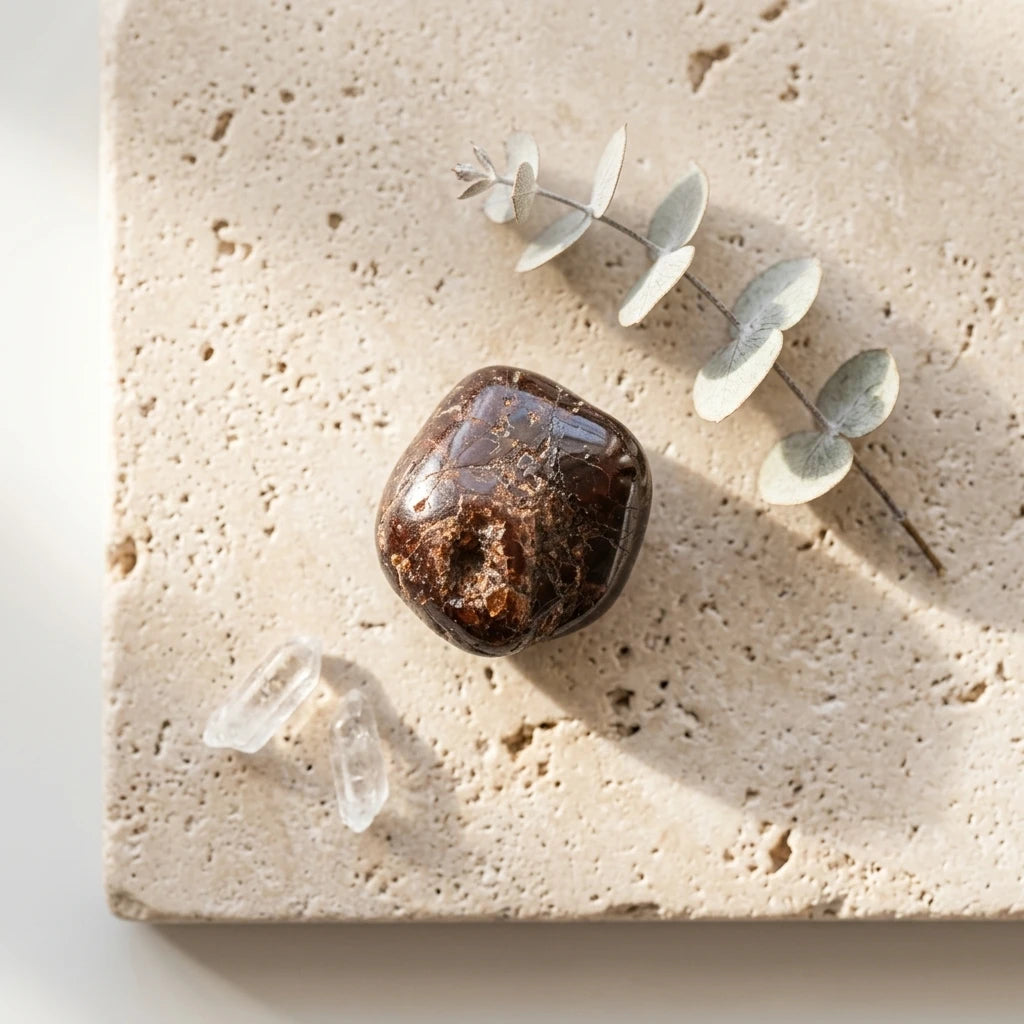 Tumbled Gemstone — Spiritual Wellness Flat Lay | Generated by Modelize