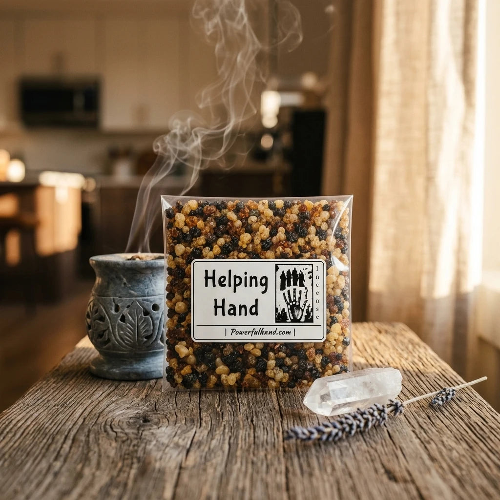 Incense resin grains in pouch — Ritual Lifestyle Scene | Generated by Modelize