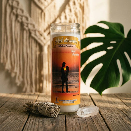 Tall cylindrical glass candle — Spiritual Altar Lifestyle | Generated by Modelize