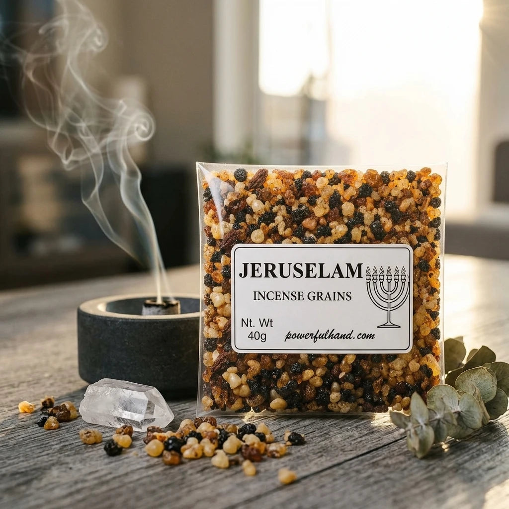Incense resin grains in clear pouch — Ritual Lifestyle Scene | Generated by Modelize