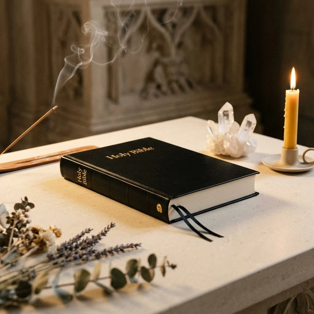 Hardback Bible — Sacred Altar Setting | Generated by Modelize