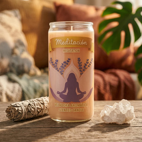 Tall devotional candle in glass jar — Spiritual Altar Lifestyle | Generated by Modelize