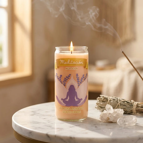 Tall glass pillar meditation candle — Sacred Space Altar | Generated by Modelize