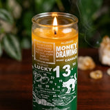 Devotional tall jar candle — Macro Flame and Label Detail | Generated by Modelize